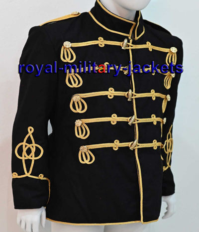 Pre-owned Handmade Men Black British Military Jacket Gold Braiding Coat
