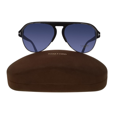 Pre-owned Tom Ford Marshall Aviator Sunglasses Tf 929 Ft0904 02v Matte Black/blue Lenses In Brown