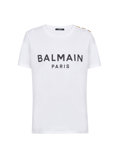 Balmain T-shirt With  Paris Print In White