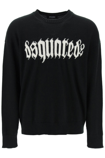 Dsquared2 Gothic Logo Sweater In Black