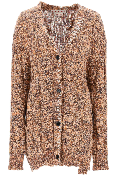 Marni Decorative-stitch Chunky Cable-knit Cardigan In Multi-colored