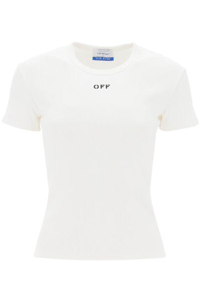 OFF-WHITE OFF WHITE RIBBED T SHIRT WITH OFF EMBROIDERY