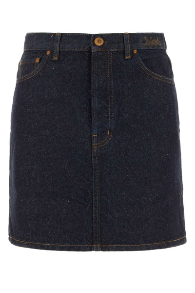 Chloé Logo-embroidered Denim Mini Skirt In Blue