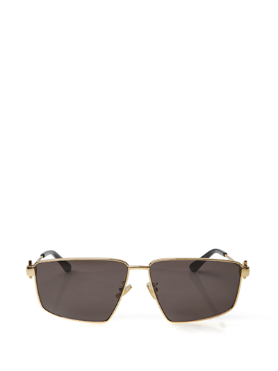 Bottega Veneta Squared Gold Metal Sunglasses In Brown