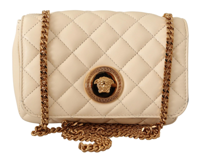 Versace White Nappa Leather Medusa Small Crossbody Bag In Neutral