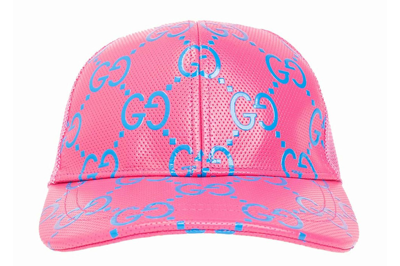 Pre-owned Gucci Gg Monogram Print Trucker Cap Pink/blue