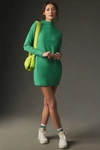 By Anthropologie Long-sleeve Mock-neck Knit Mini Dress In Green