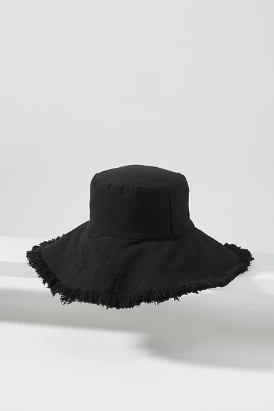 By Anthropologie Frayed Bucket Hat In Black