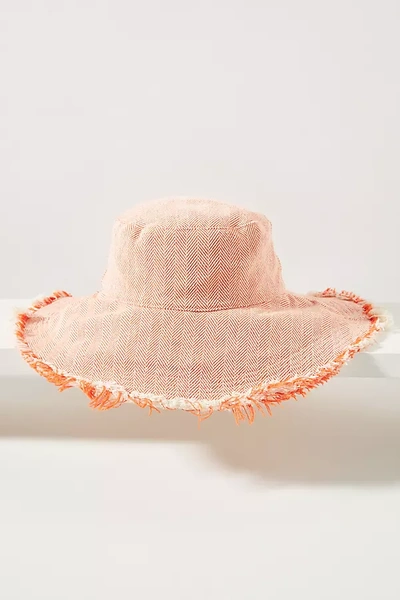 By Anthropologie Houndstooth Frayed Bucket Hat In Orange