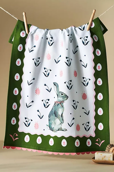 Anthropologie Blossom Bunny Dish Towel In White