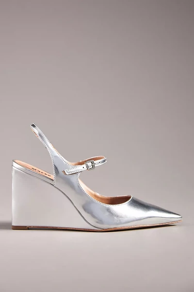 Maeve Slingback Wedge Heels In Silver