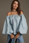 Mare Mare X Anthropologie Off-the-shoulder Puff-sleeve Top In Blue
