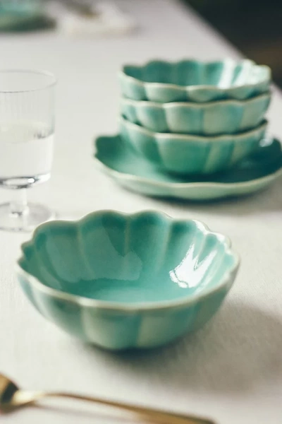 Anthropologie Beatriz Scalloped Bowls, Set Of 4 In Green