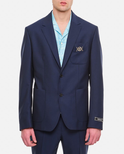 Versace Medusa Head Single-breasted Tailored Blazer In Navy