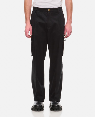 Versace Cotton Drill Cargo Trousers In Black