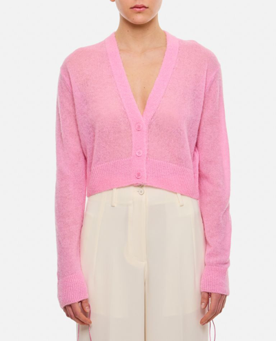 Cecilie Bahnsen Vicky V Neck Cropped Knit Cardigan In Rose