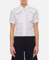 THOM BROWNE SHORT SLEEVE TUCKED BLOUSE W/ BOW