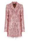 Rotate Birger Christensen Fringed Sequined Stretch-tulle Mini Tuxedo Dress In Pink
