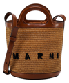 Marni Light Brown Woven Fabric And Leather Bag With Circular Handles In Brown