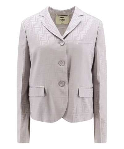 Fendi Single Breasted Ff Jacquard Satin Jacket In Grey