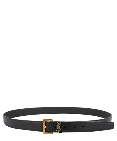 Saint Laurent Cassandre Leather Belt In Black
