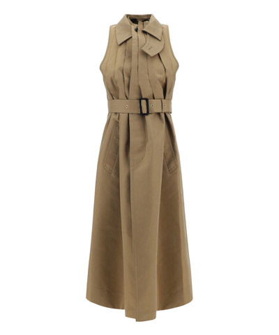 Sacai Beige Belted Midi Dress