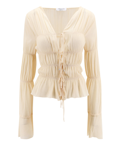 Blumarine Semi-sheer Tiered Blouse In Beige