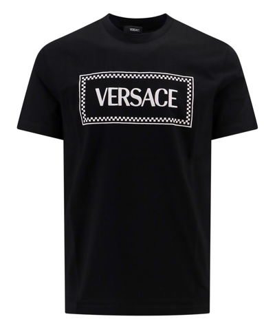 Versace Logo-print Cotton T-shirt In Black  