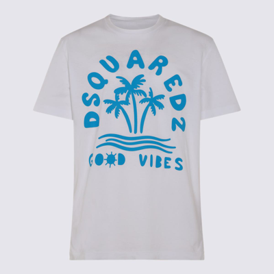 DSQUARED2 DSQUARED2 WHITE AND LIGHT BLUE COTTON T-SHIRT