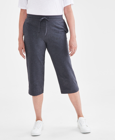Style & Co Petite Solid-knit Mid-rise Capri Pants, Created For Macy's In Charcoal Heather