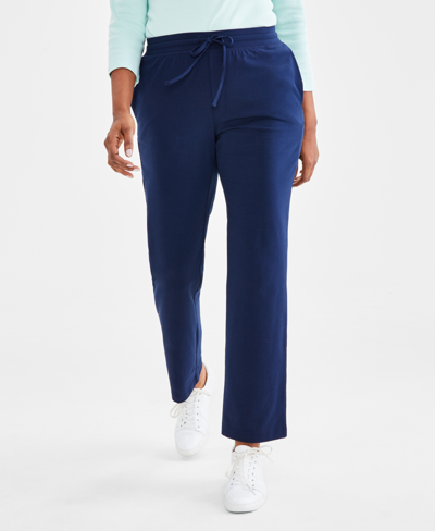 Style & Co Women's Mid Rise Drawstring-waist Fleece Pant, Created For Macy's In Industrial Blue