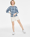ON 34TH WOMEN'S PLAID PLEATED-SLEEVE SHIRT, CREATED FOR MACY'S