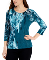 JM COLLECTION WOMEN'S PRINT 3/4-SLEEVE TOP, CREATED FOR MACY'S
