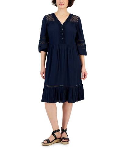 Style & Co Women's Lace-trim Dress, Created For Macy's In Industrial Blue