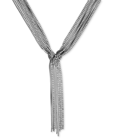 Inc International Concepts Crystal Multi-chain Lariat Necklace, 19" + 3" Extender, Created For Macy's In Hematite