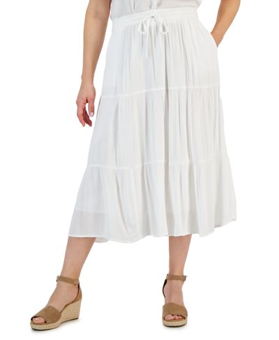 Style & Co Women's Drawstring Tiered Midi Skirt, Created For Macy's In Bright White
