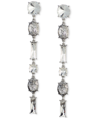 Inc International Concepts Gold-tone Mixed Stone Linear Drop Earrings, Created For Macy's In Silver