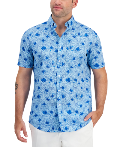 Club Room Men's Trazo Regular-fit Stretch Floral Button-down Poplin Shirt, Created For Macy's In Aqua Tourmaline