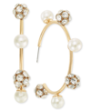 INC INTERNATIONAL CONCEPTS LARGE PAVE FIREBALL & IMITATION PEARL C-HOOP EARRINGS, CREATED FOR MACY'S