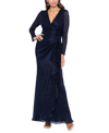 Betsy & Adam Metallic Cape Gown In Navy,royal