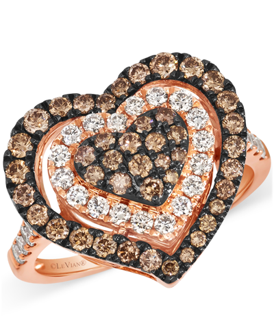 Le Vian Godiva X  Chocolate Diamond & Nude Diamond Heart Halo Cluster Ring (1-1/4 Ct. T.w.) In 14k Ro In K Strawberry Gold Ring