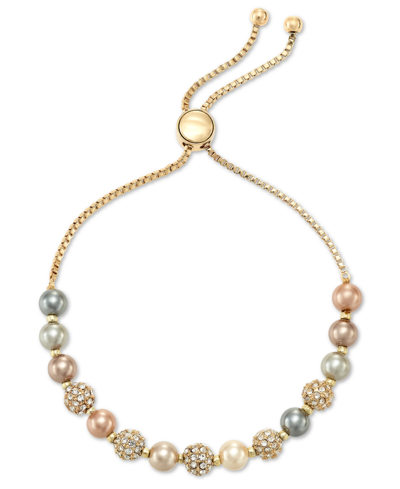 Charter Club Pave & Imitation Pearl Slider Bracelet, Created For Macy's In Taupe