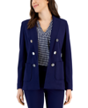 Anne Klein Womens Faux Double Breasted Blazer Printed Pleat Front Top Pull On Slash Pocket Pants In Distant Mountain