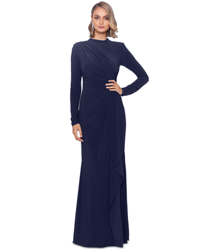 Betsy & Adam Women's Ruched Slit Long-sleeve Dress In Navy