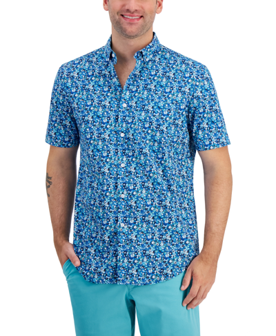 Club Room Men's Mora Regular-fit Stretch Floral Button-down Poplin Shirt, Created For Macy's In Navy Blue