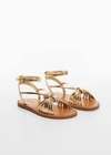 MANGO RUCHED STRIPS SANDALS GOLD