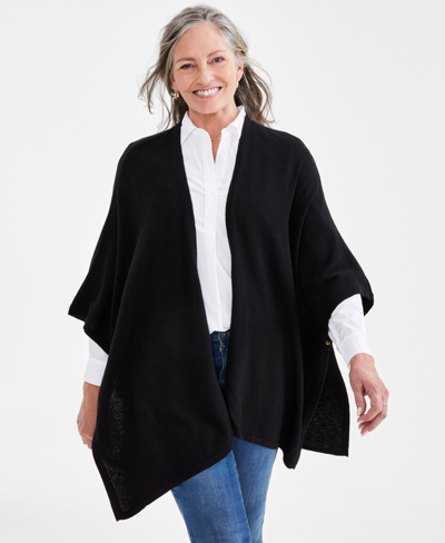 Style & Co Women's Knit Ruana Open-front Sweater, Created For Macy's In Deep Black