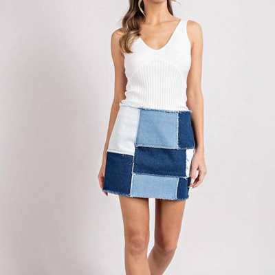 Eesome Retro Patchwork Color Block Mini Skirt In Blue