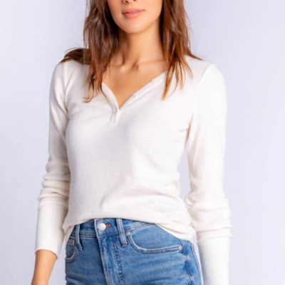 Pj Salvage Textured Essentials Ribbed Knit Lounge Top In Stone