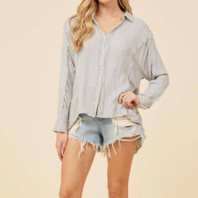 Vintage Havana Crochet Button Front Shirt In Grey